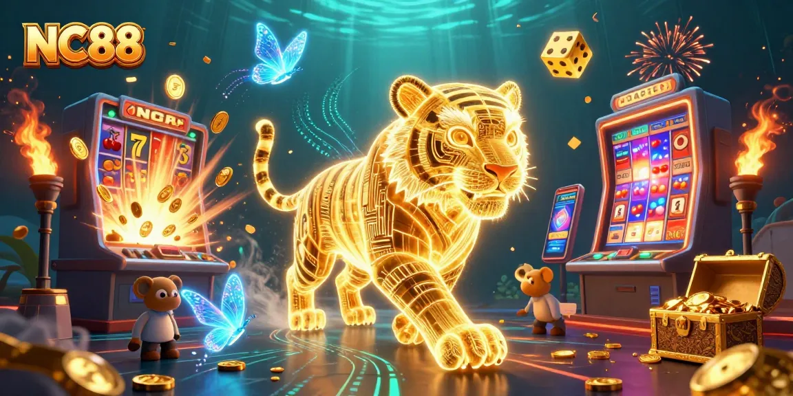 Experience excitement at NC88 with a neon tiger in a vibrant casino scene.