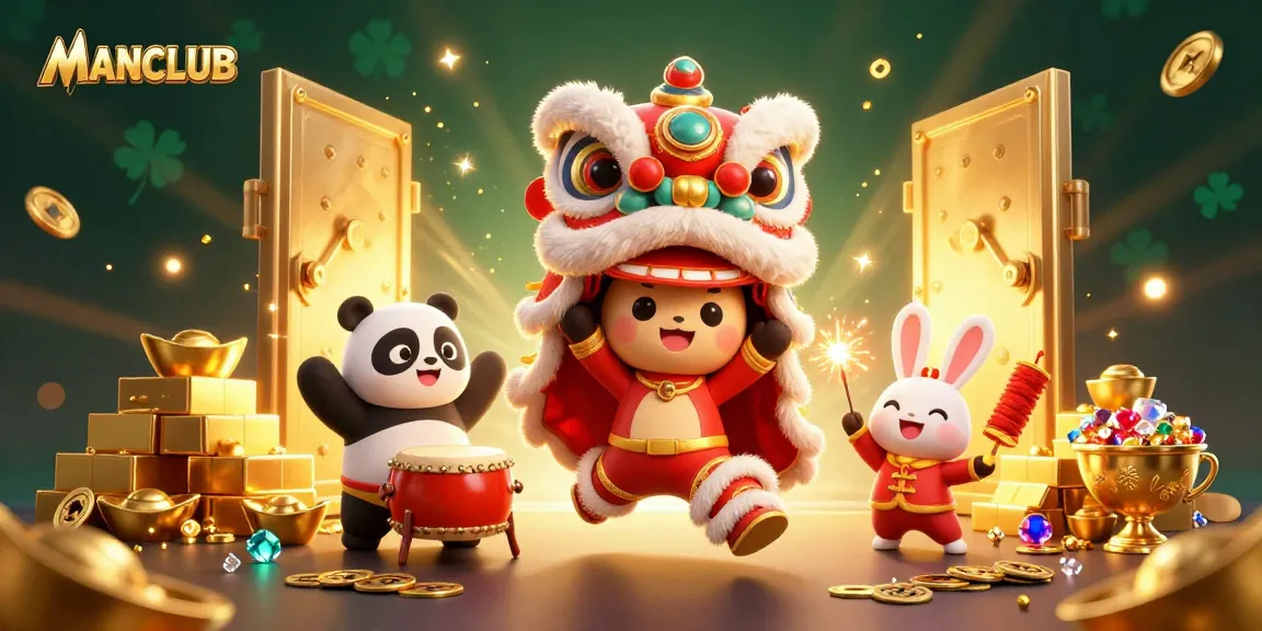 Experience the excitement of winning at MANCLUB casino with vibrant characters and treasure elements in a thrilling illustration.