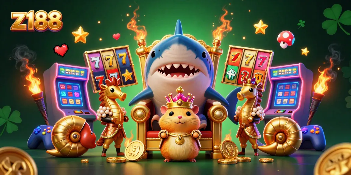 Experience thrilling wins with z188's vibrant casino scene featuring a golden hamster king and dynamic slot games.