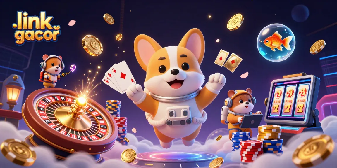 Experience thrilling wins with link slot gacor in a dynamic casino scene filled with fun characters and vibrant gaming elements.