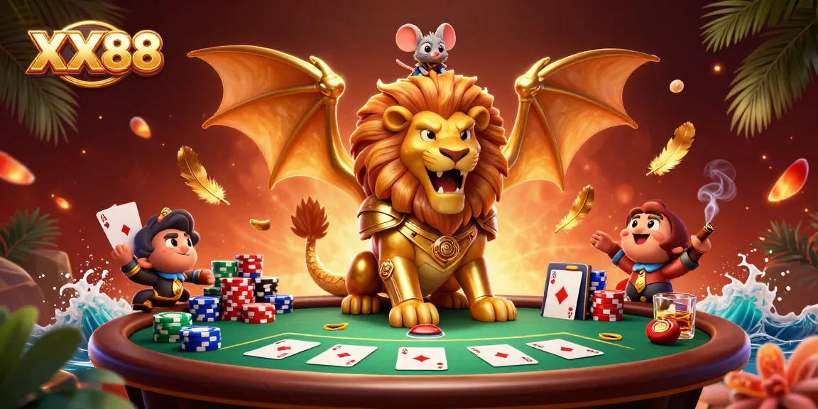 Experience the excitement of winning at XX88 as a chimera and mouse jockey triumph over poker challenges.