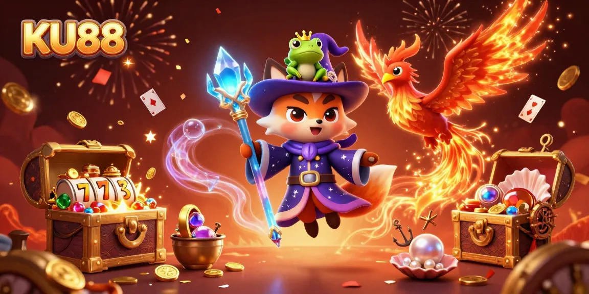 Engage with KU88's exciting slots and jackpots through an illustrated casino adventure.