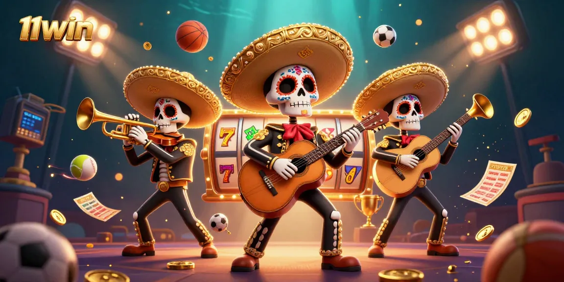 11WIN dynamic casino experience featuring a vibrant mariachi band in a lively slot scene.