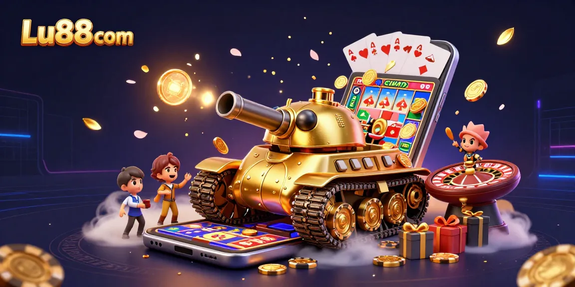 Experience thrilling gaming at Lu88 com with a dynamic casino scene featuring 3D elements.