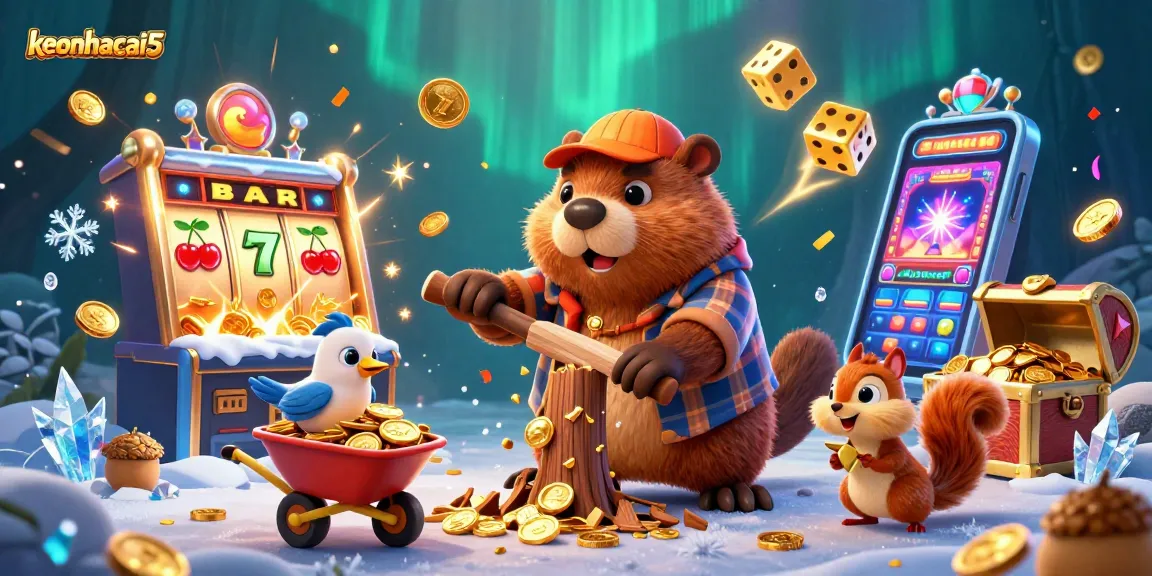Experience the thrill of winning with keonhacai5 as a vibrant forest scene full of gold coins and casino excitement unfolds.