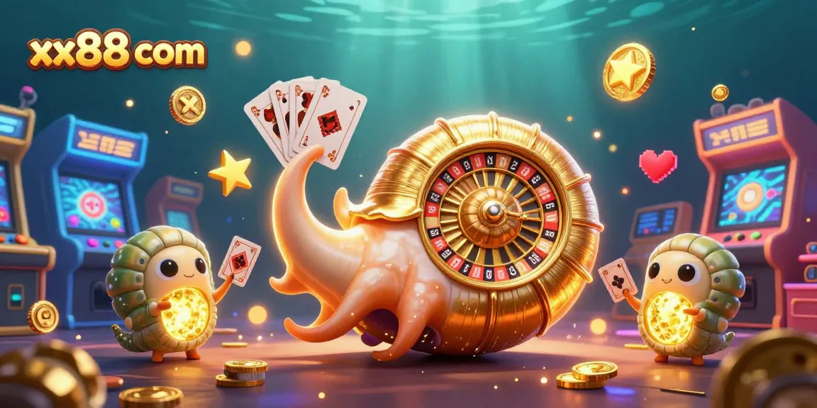 Engage with xx88 com's thrilling gameplay featuring a vibrant nautilus roulette wheel and glowing ammonites.