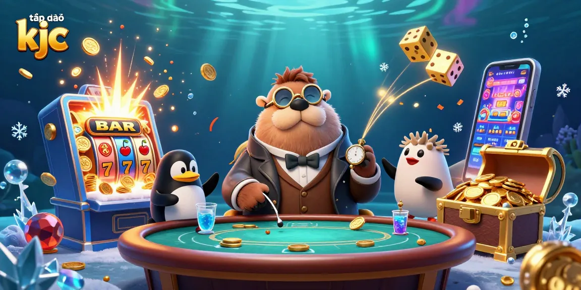 Experience the thrill at tập đoàn kjc with a vibrant 3D casino scene featuring unique underwater characters and a jackpot explosion.