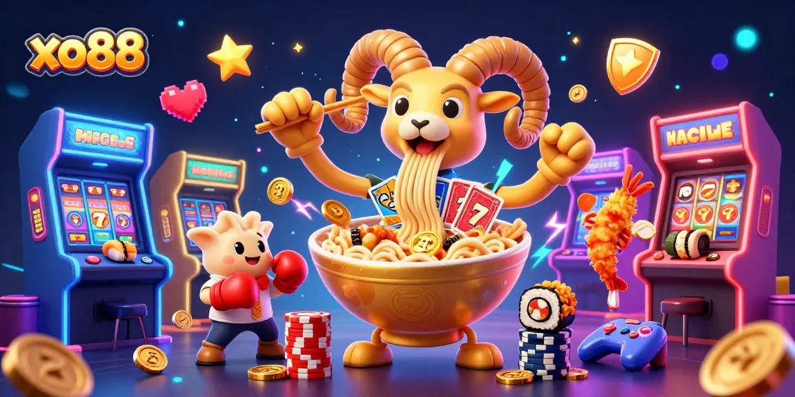 Experience the vibrant energy of xo88 with a dynamic casino-themed illustration showcasing memorable cartoon characters.
