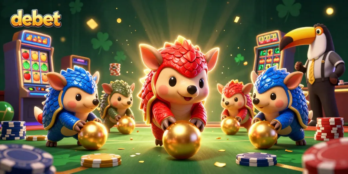 Experience thrilling slot gameplay with debet as rival pangolins compete in a golden casino adventure.