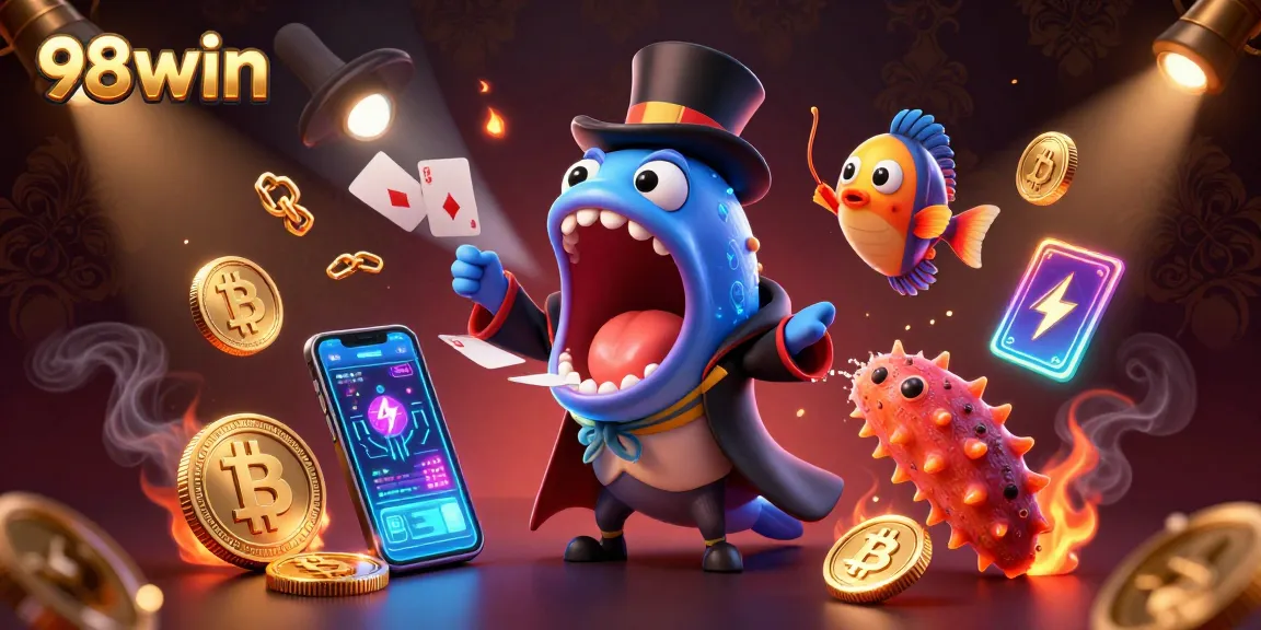 Experience the excitement at 98win with vibrant, 3D animated characters showcasing thrilling gambling features.