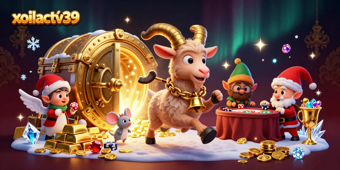 Experience thrilling action at xoilactv39's festive casino with characters in a vibrant, animated scene.