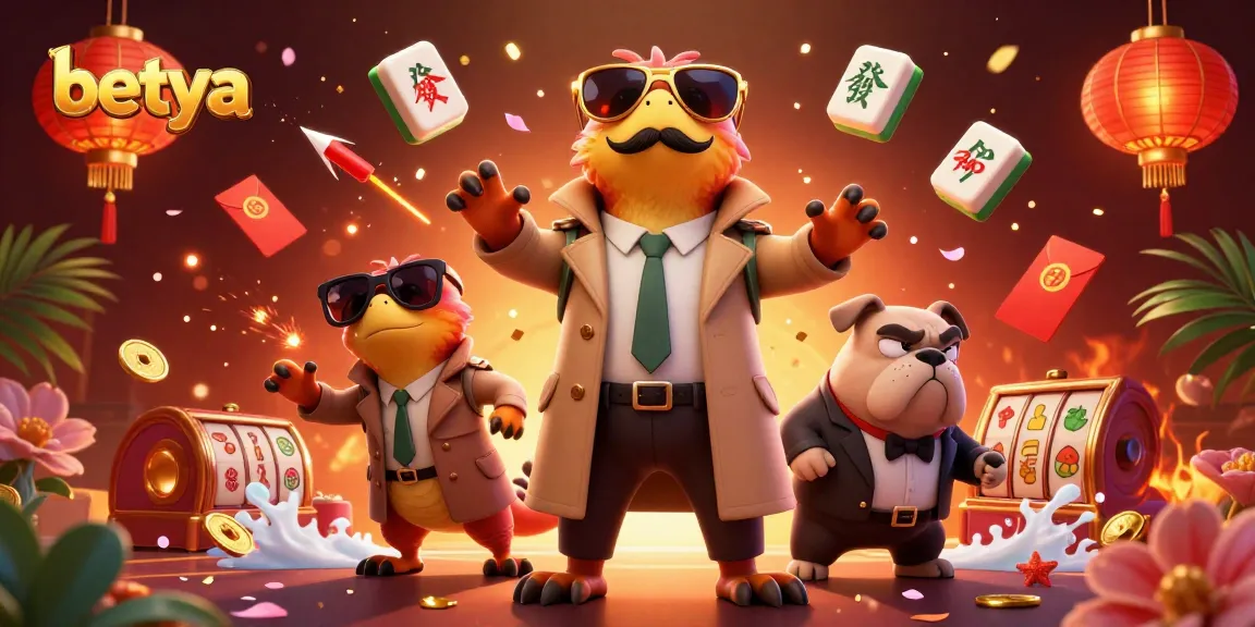 Bettors evaluate strategies at betya casino, surrounded by dynamic game elements and festive decor.