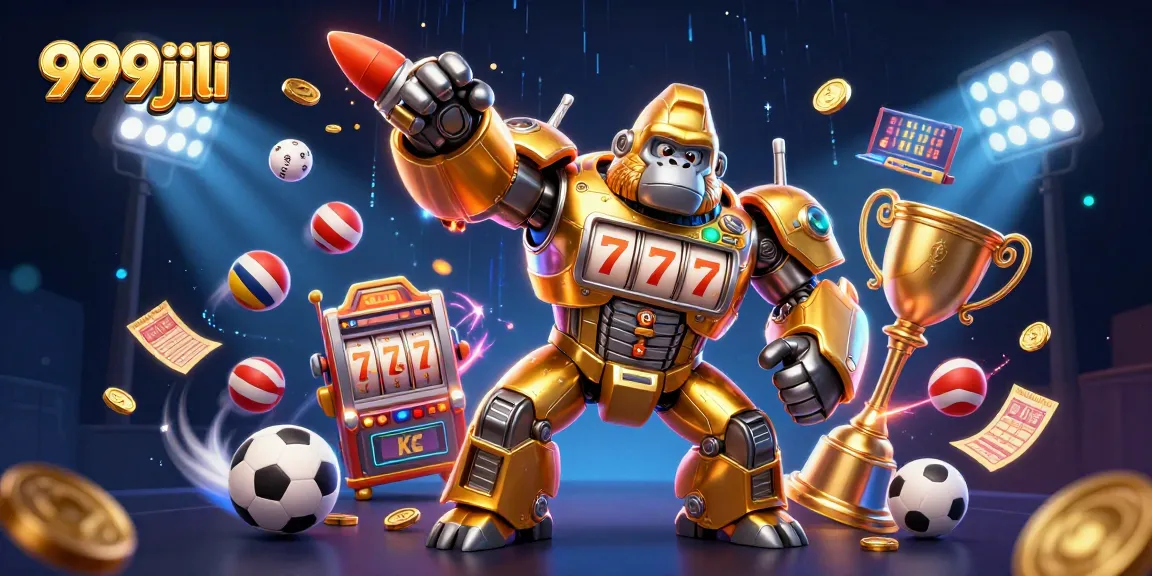 Experience thrilling action on 999jili with a golden gorilla mech and dynamic sports elements.