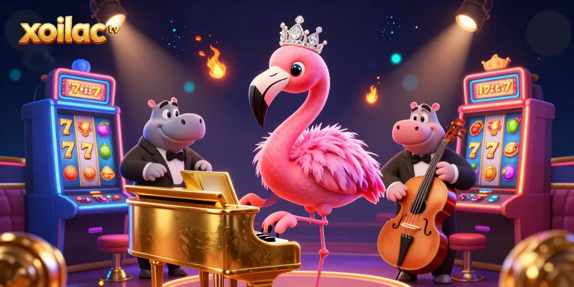 Enjoying exciting live gaming at xoilac tv with a captivating flamingo singer and vibrant slot elements.