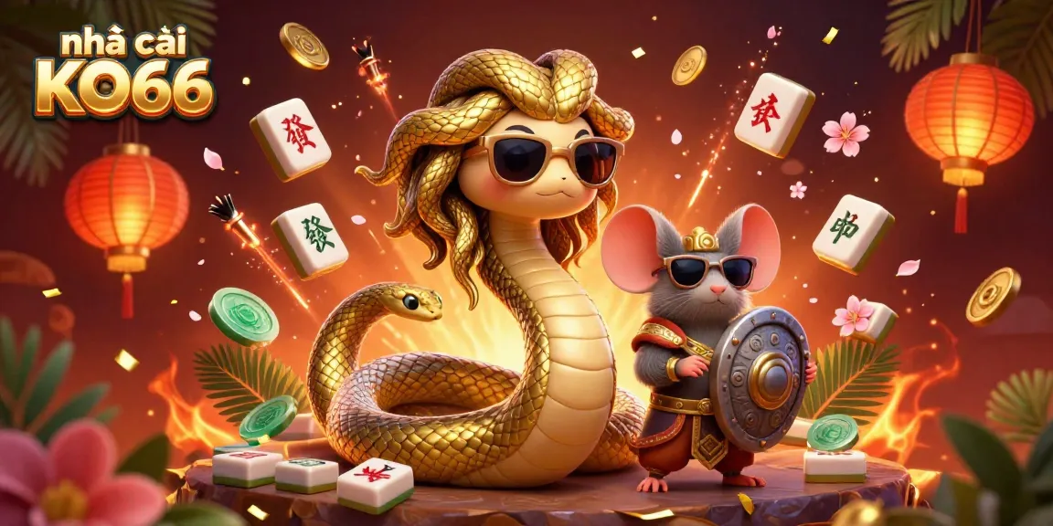 Experience thrilling moments at nhà cái KO66 with fun gaming elements in a vibrant illustration.