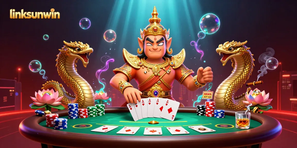 Experience thrills with linksunwin at a vibrant poker scene featuring 3D guardians and Naga.