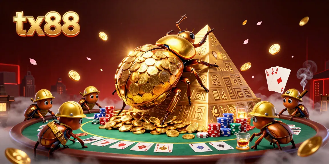 Play the exciting tx88 with golden coins and vibrant poker elements in a rich casino scene.