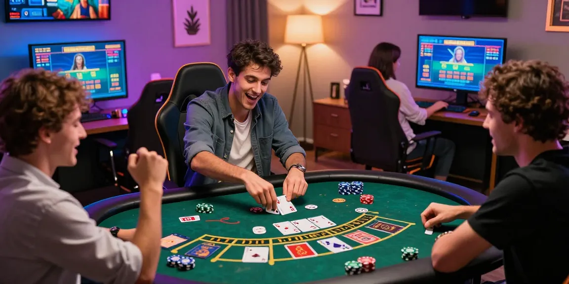 Dewavegas No. 1 Asia: Excited players enjoying online casino games at home, showcasing virtual gaming atmosphere.