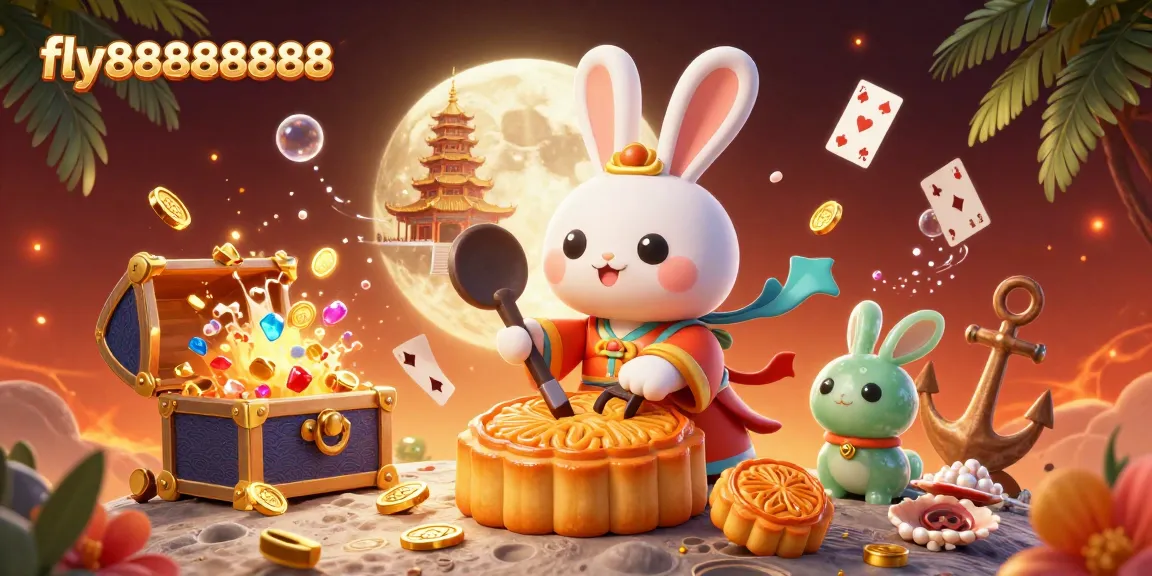 Experience excitement at fly88888888 with cartoon characters unveiling poker chips from mooncakes.