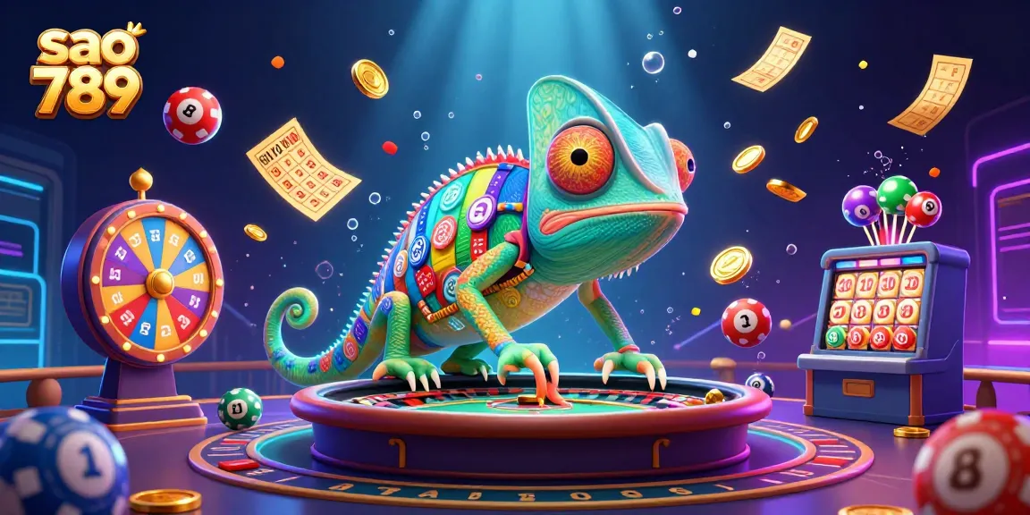 Shoot for jackpot wins at sao 789 with a dynamic 3D casino-themed illustration showcasing vibrant gameplay elements and lively characters.