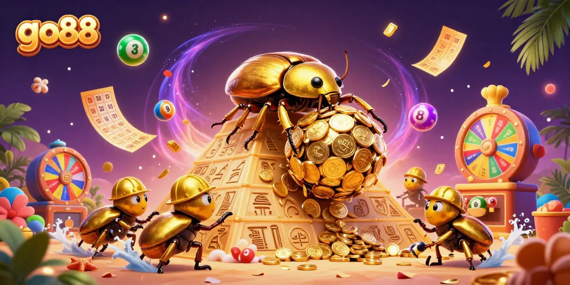 Experience the excitement of go88 with dynamic lottery balls and golden casino symbols in a vibrant 3D scene.