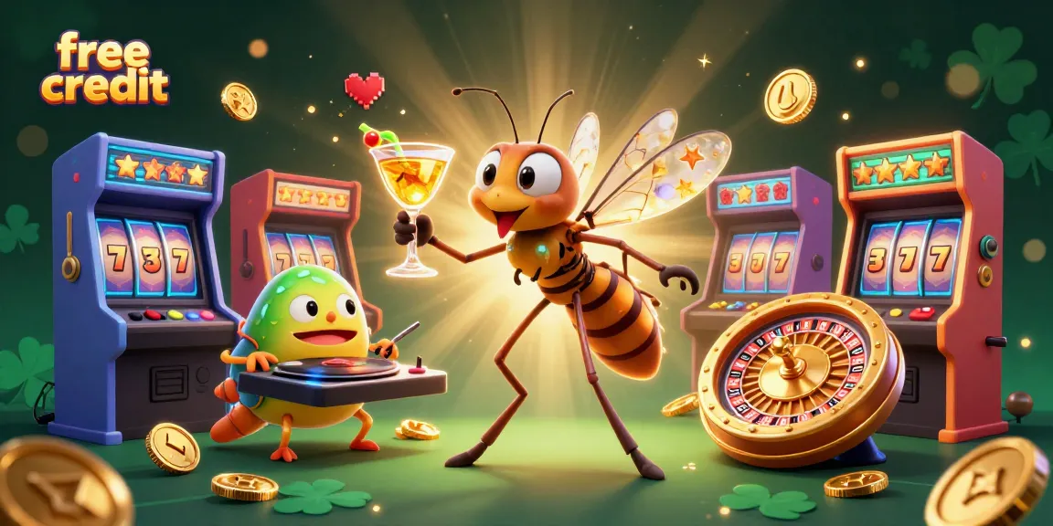 Experience free credit opportunities in an engaging casino scene with glowing game elements.