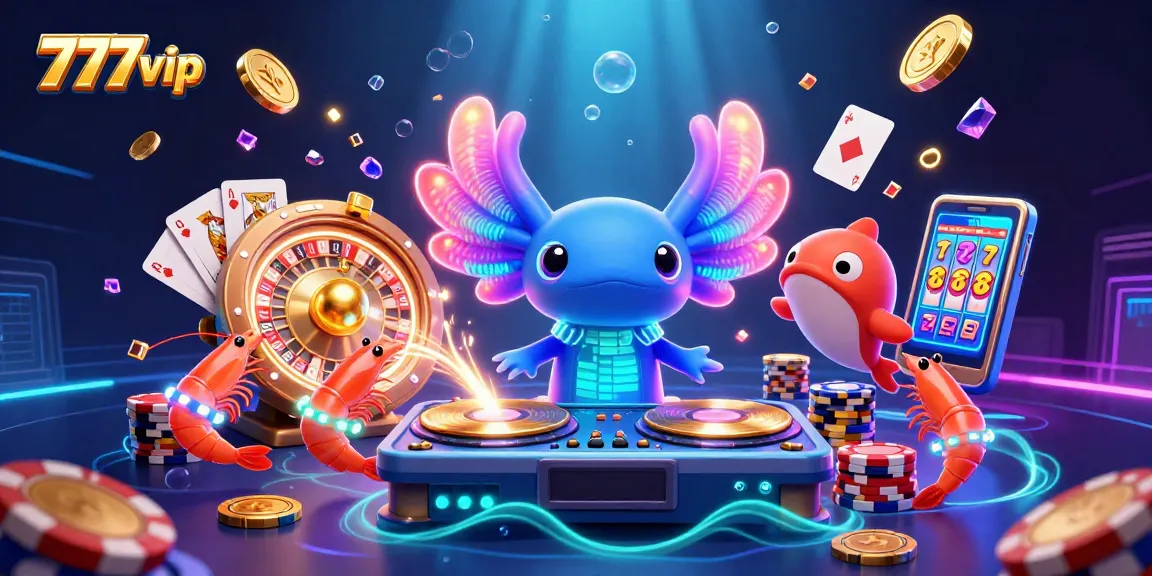 Engage with thrilling games at 777vip, featuring vibrant underwater casino elements and neon characters.