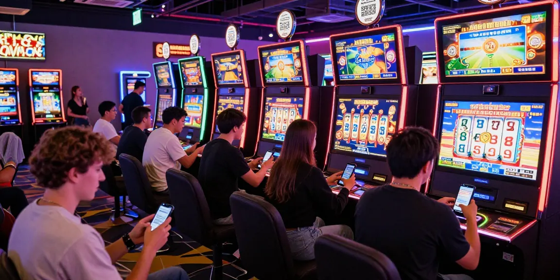 Engaged players at slot7000 enjoying vibrant slot machines with QRIS payments.
