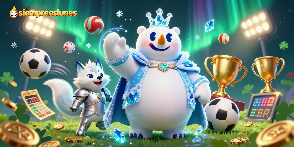 Engage with siempreeslunes for thrilling sports betting; energetic scene with polar bear and fox surrounded by game elements.