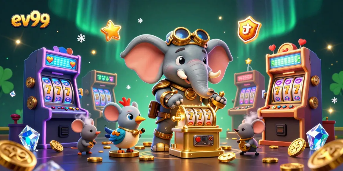 Experience the excitement of ev99's gaming world with a steampunk-themed illustration depicting thrilling casino elements.