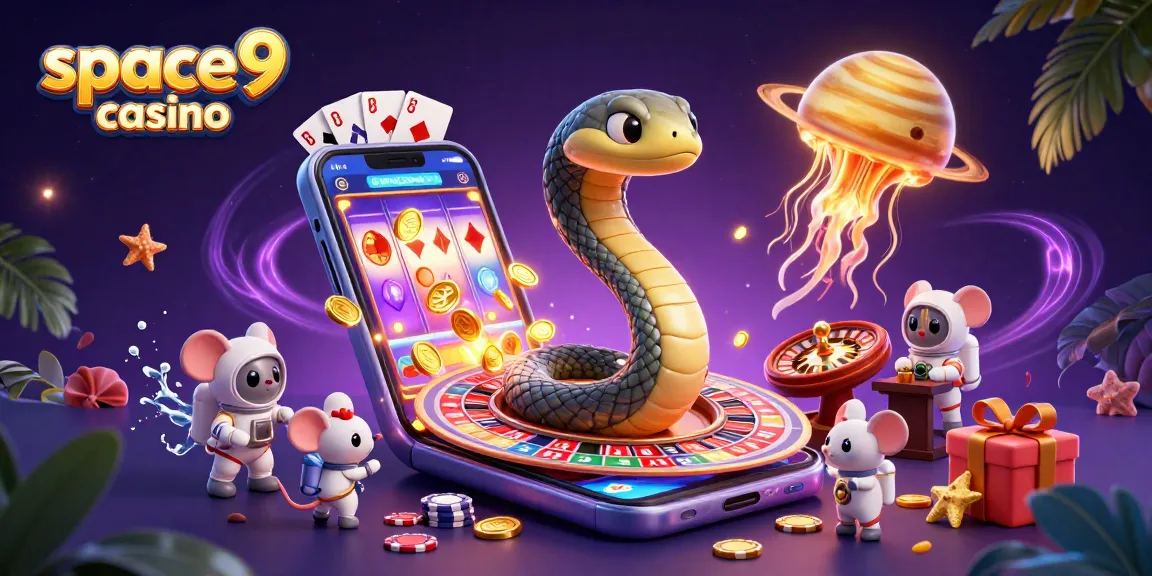 Engage in thrilling gameplay with space9 casino's vibrant cosmic illustration.
