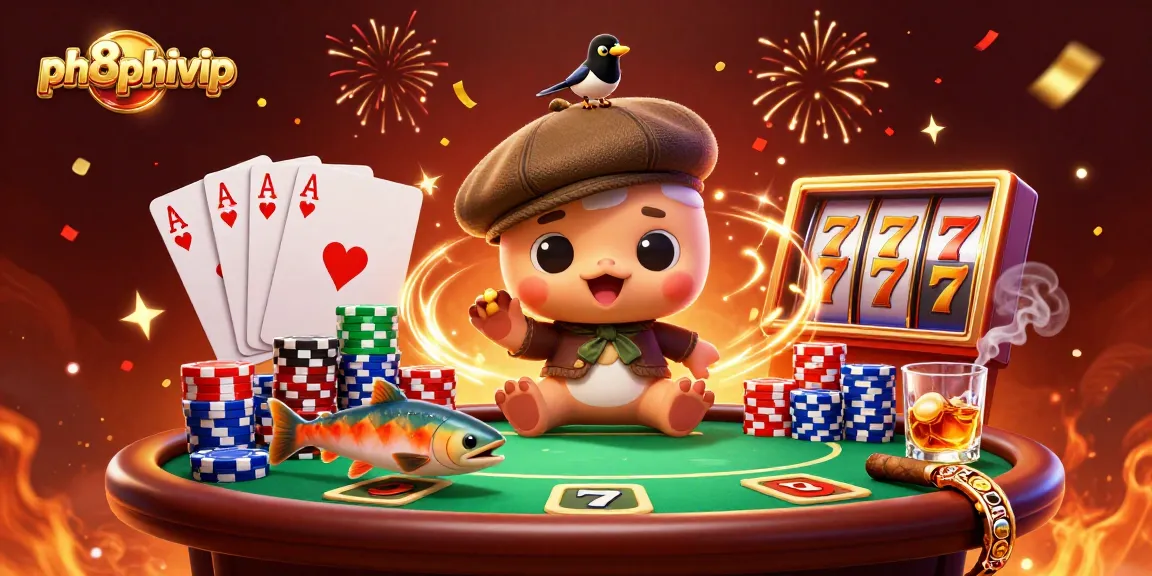 Experience thrilling gameplay at ph8phivip with a cute 3D cartoon Nessie amidst vibrant casino elements.