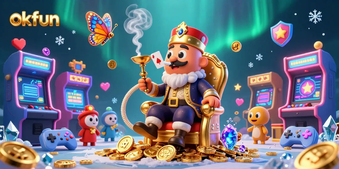 Play poker with online gaming fun at okfun, featuring colorful characters and vibrant casino elements.