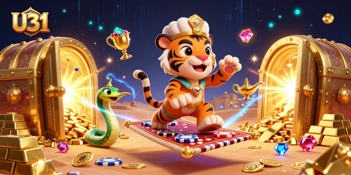 Experience winning strategies with U31 in a vibrant casino-themed 3D illustration.